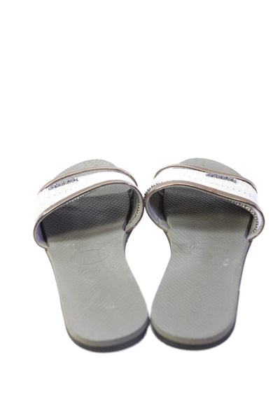 Havaianas Womens Triple Strap Logo Slide Sandals White Brown Gray Size 37-38