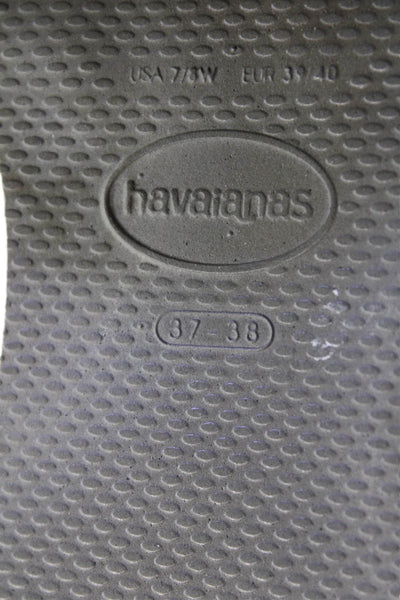 Havaianas Womens Triple Strap Logo Slide Sandals White Brown Gray Size 37-38