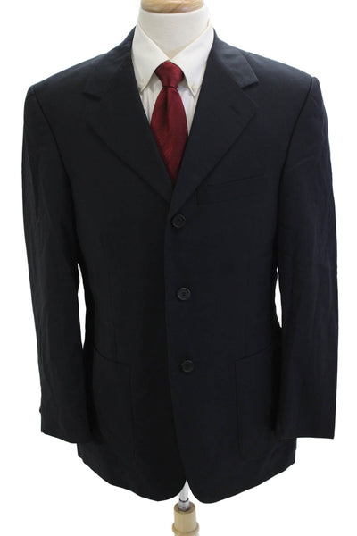Gigli Mens Dark Blue Virgin Wool Suit Jacket Button Collared Classic Size 52