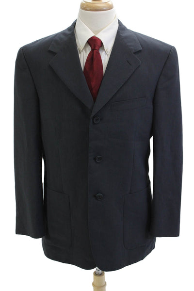 Gigli Mens Dark Blue Solid Collared Button Suit Jacket Size 42