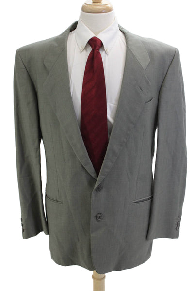 Mani Mens Gray Wool Suit Jacket Button Collared Long Sleeve 80s Size 42