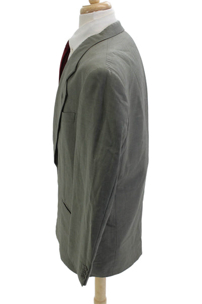 Mani Mens Gray Wool Suit Jacket Button Collared Long Sleeve 80s Size 42