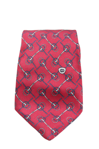 Gucci Mens Classic Width Horsebit Printed Silk Tie Red Blue White