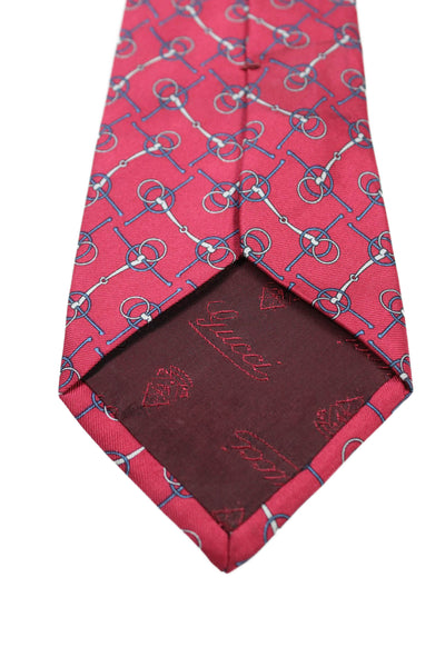 Gucci Mens Classic Width Horsebit Printed Silk Tie Red Blue White
