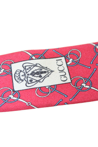 Gucci Mens Classic Width Horsebit Printed Silk Tie Red Blue White