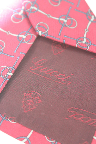 Gucci Mens Classic Width Horsebit Printed Silk Tie Red Blue White