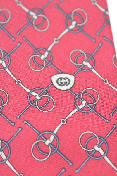 Gucci Mens Classic Width Horsebit Printed Silk Tie Red Blue White