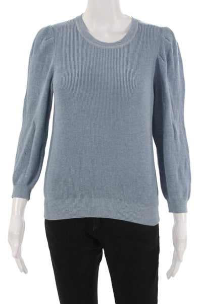 Cotton By Autumn Cashmere Unisex Pullover Blue Crewneck 3/4 Sleeve Size S