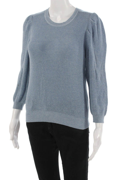 Cotton By Autumn Cashmere Unisex Pullover Blue Crewneck 3/4 Sleeve Size S