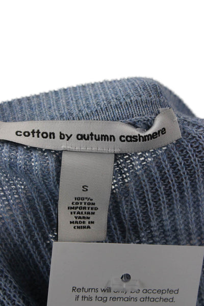 Cotton By Autumn Cashmere Unisex Pullover Blue Crewneck 3/4 Sleeve Size S