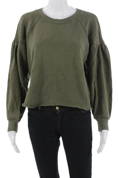 A.L.C. Womens Pullover Sweatshirt Army Green Cotton Crew Neck Size S