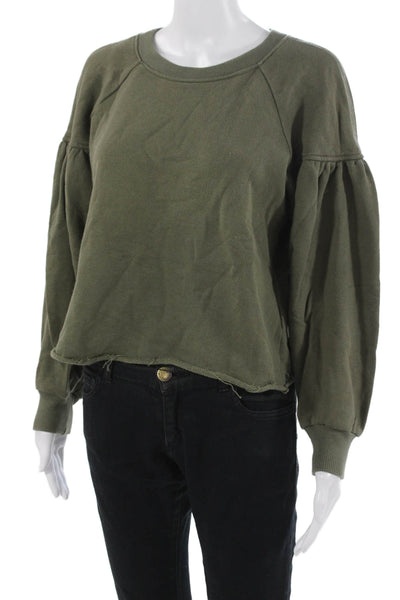 A.L.C. Womens Pullover Sweatshirt Army Green Cotton Crew Neck Size S