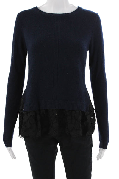 Autumn Cashmere Unisex Dark Blue Crew Neck Cashmere Pullover Sweater Size S