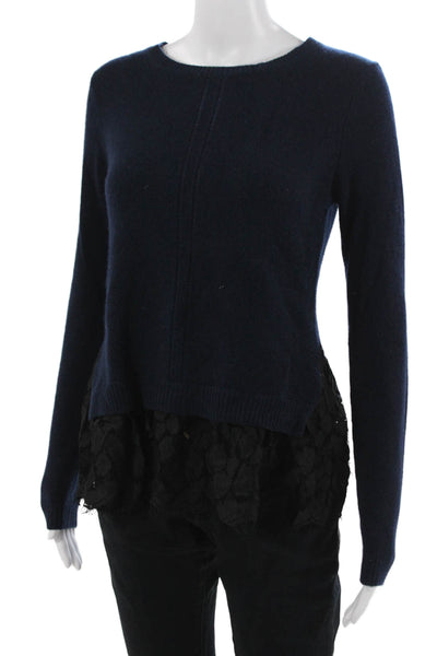 Autumn Cashmere Unisex Dark Blue Crew Neck Cashmere Pullover Sweater Size S