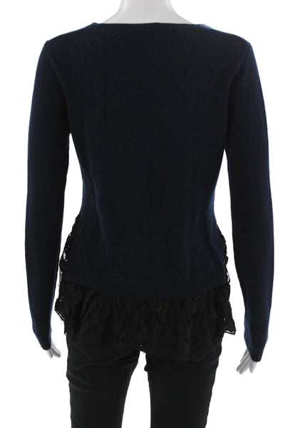 Autumn Cashmere Unisex Dark Blue Crew Neck Cashmere Pullover Sweater Size S