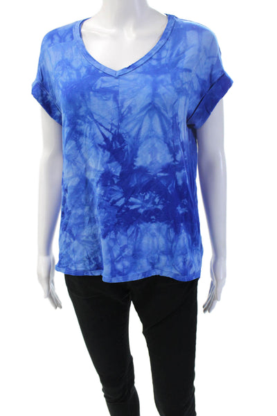 Tahari Women Blue Basic V-Neck Short Sleeve T-Shirt Size S
