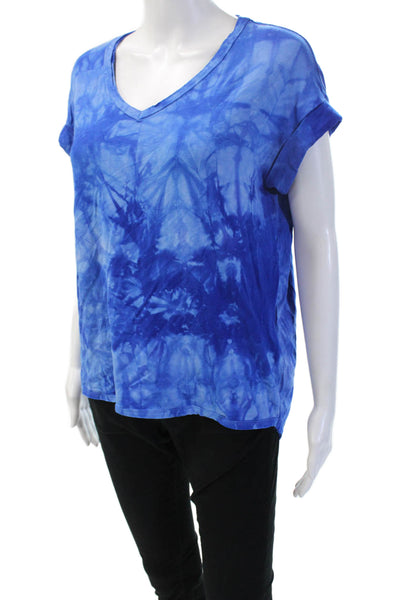 Tahari Women Blue Basic V-Neck Short Sleeve T-Shirt Size S