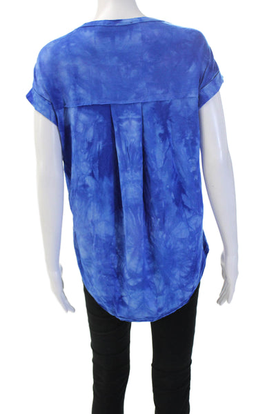 Tahari Women Blue Basic V-Neck Short Sleeve T-Shirt Size S