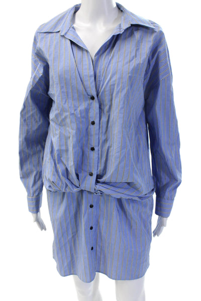 Zara Women Shirt Dress Blue Striped Collared Long Sleeve 90s Polyester Size M