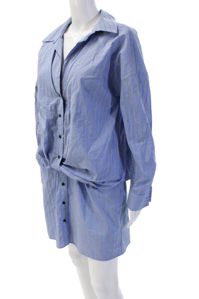 Zara Women Shirt Dress Blue Striped Collared Long Sleeve 90s Polyester Size M