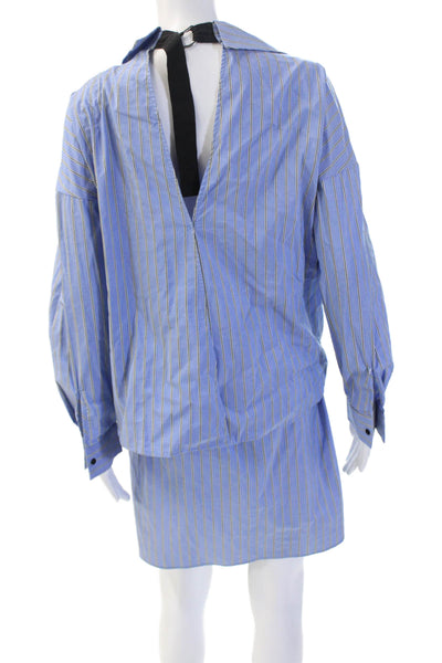 Zara Women Shirt Dress Blue Striped Collared Long Sleeve 90s Polyester Size M