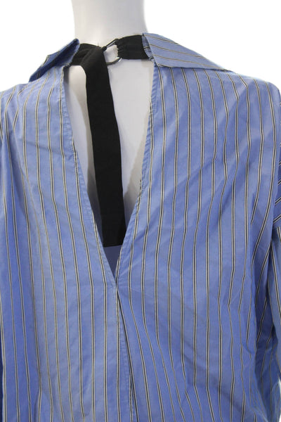 Zara Women Shirt Dress Blue Striped Collared Long Sleeve 90s Polyester Size M