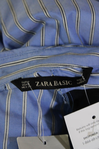 Zara Women Shirt Dress Blue Striped Collared Long Sleeve 90s Polyester Size M