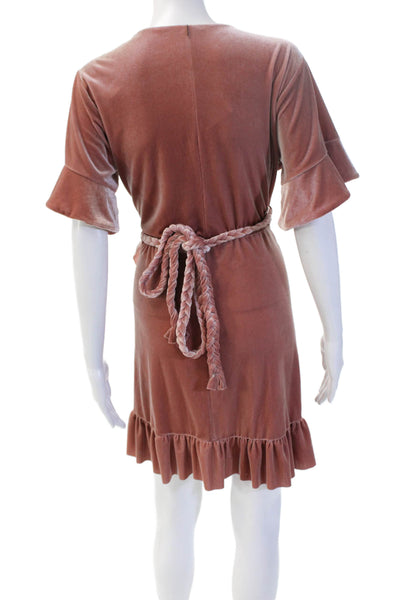 Misa Womens Brown V-Neck Mini Wrap Dress Short Sleeve Tie Size M