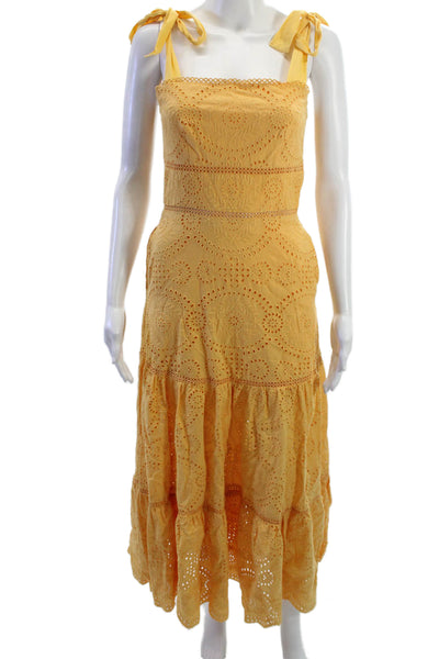 Jonathan Simkhai Women Maxi Sundress Yellow Square Neck Cotton Size 2