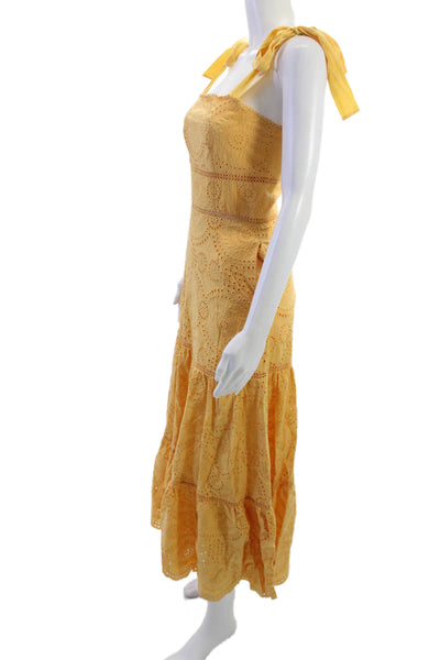 Jonathan Simkhai Women Maxi Sundress Yellow Square Neck Cotton Size 2