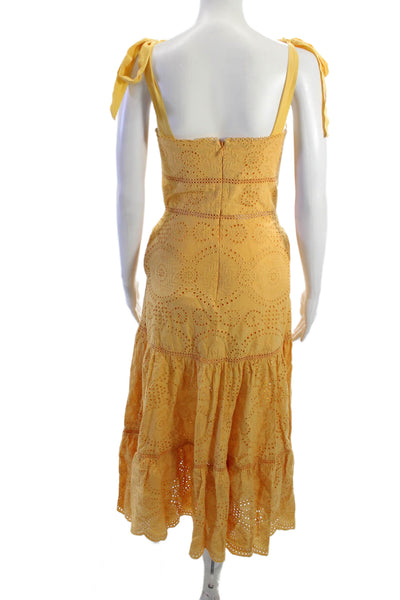 Jonathan Simkhai Women Maxi Sundress Yellow Square Neck Cotton Size 2