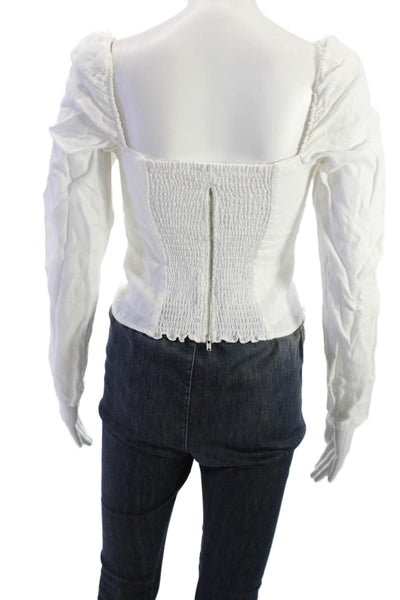 Reformation Womens Cropped Linen Square Neck Long Sleeve Zip Blouse Size 2