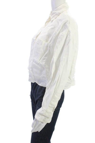 Zara Womens Cropped White Linen Collared Long Sleeve Button Up Size S