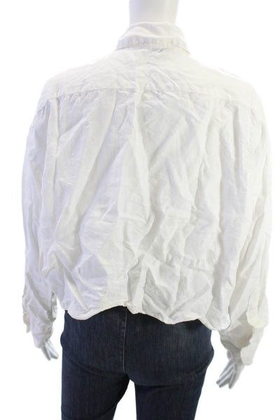 Zara Womens Cropped White Linen Collared Long Sleeve Button Up Size S