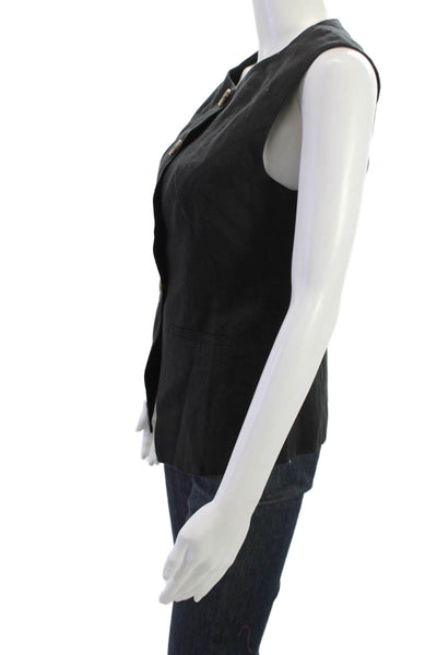 Heartloom Women Black Linen Sleeveless Vest Round Neck Button Size S