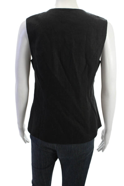 Heartloom Women Black Linen Sleeveless Vest Round Neck Button Size S