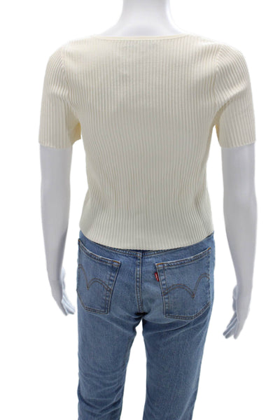 Madewell Womens Cropped Striped T-Shirt Beige Round Neck Short Sleeve Size M