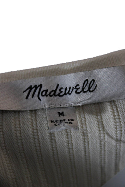 Madewell Womens Cropped Striped T-Shirt Beige Round Neck Short Sleeve Size M