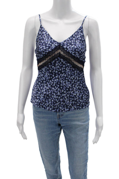 Cami Womens Camisole Dark Blue Silk V-Neck Floral Size 2XS