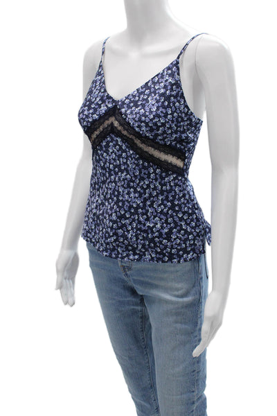 Cami Womens Camisole Dark Blue Silk V-Neck Floral Size 2XS