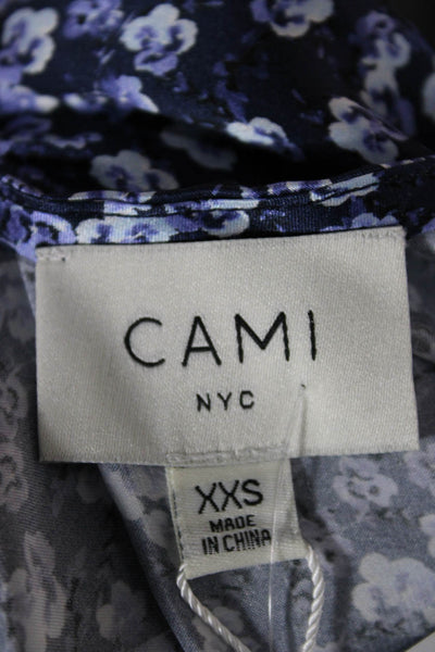 Cami Womens Camisole Dark Blue Silk V-Neck Floral Size 2XS