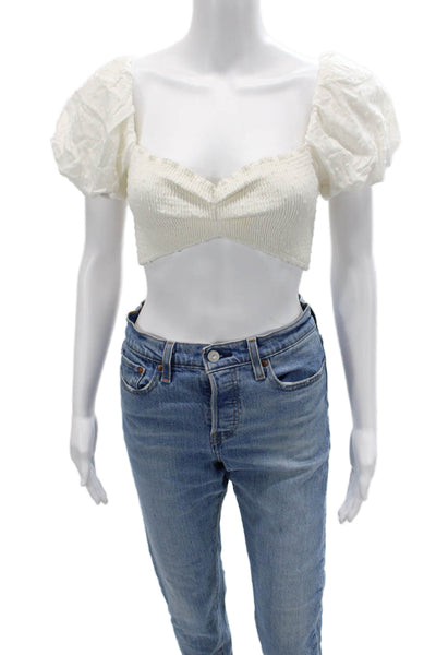 Peixoto Women Cropped Blouse White Rayon Polka Dot Short Sleeve Size XS