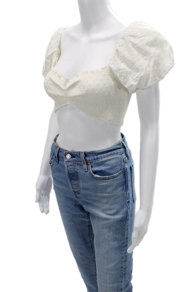 Peixoto Women Cropped Blouse White Rayon Polka Dot Short Sleeve Size XS
