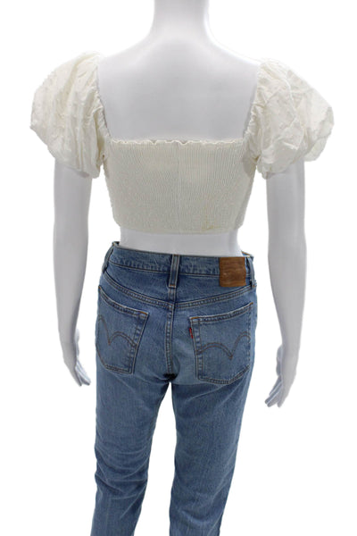 Peixoto Women Cropped Blouse White Rayon Polka Dot Short Sleeve Size XS