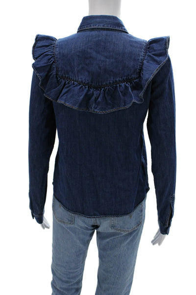 Intermix Womens Dark Blue Collared Cotton Button-Up Blouse Long Sleeve Size PP