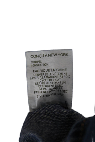 Intermix Womens Dark Blue Collared Cotton Button-Up Blouse Long Sleeve Size PP
