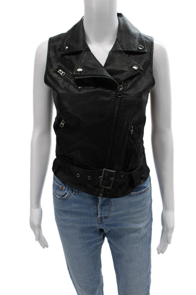 Topshop Womens Biker Motorcycle Vest Black Collared Buckle Polyester Size 2