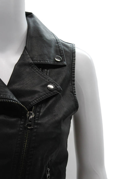 Topshop Womens Biker Motorcycle Vest Black Collared Buckle Polyester Size 2