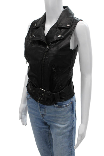 Topshop Womens Biker Motorcycle Vest Black Collared Buckle Polyester Size 2