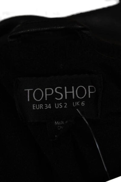 Topshop Womens Biker Motorcycle Vest Black Collared Buckle Polyester Size 2